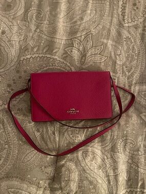 Coach Pebbled Leather Crossbody in Fuchsia Pink